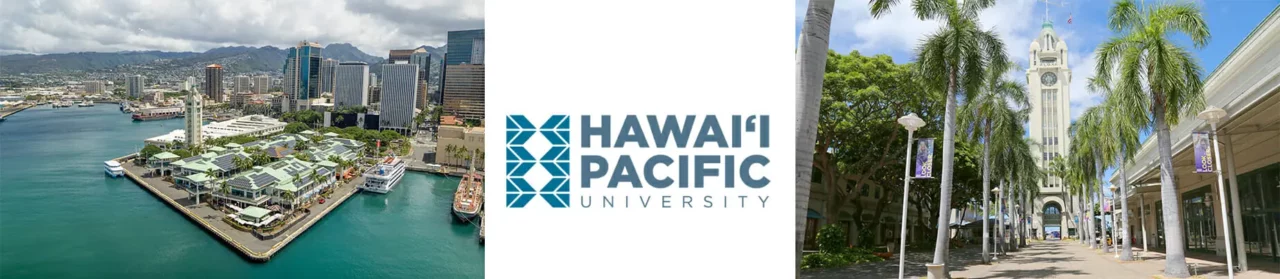 Banner med visuell grafikk fra Hawaii for å illustrere det å studere på Hawaii.