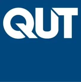 Logoen til Queensland University of Technology. Den består av et mørkeblått kvadrat, med de tre bokstavene QUT i hvitt øverst.